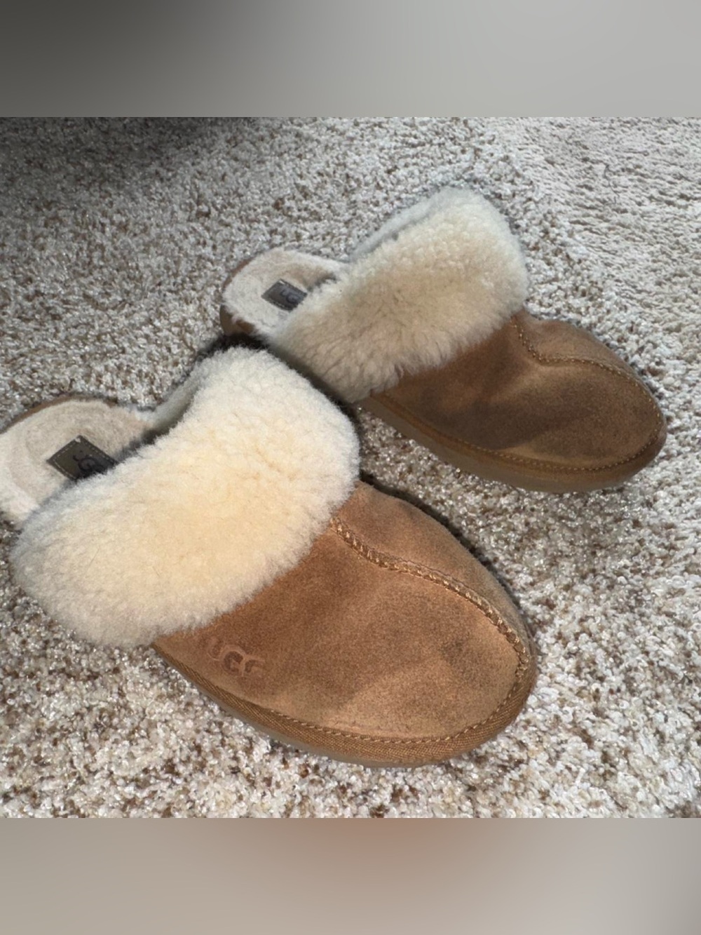 UGG Kids Chestnut/Tan Suede Shearling Slip-On Slippers